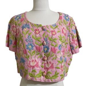 Vintage 1950’s Handmade Pink Floral Brocade Cropped Tapered Jacket Medium